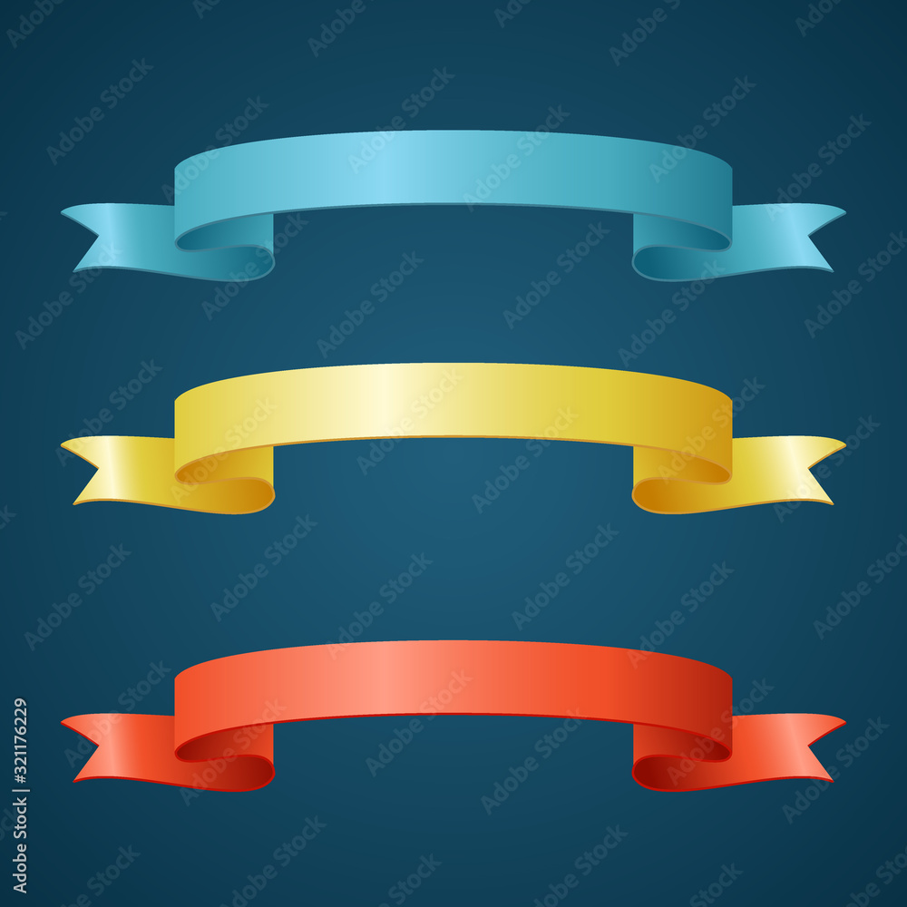 Colorful ribbon for title, design of promotional products, use to highlight title or promotional information. Banner, ribbon for web or print, vector illustration.
