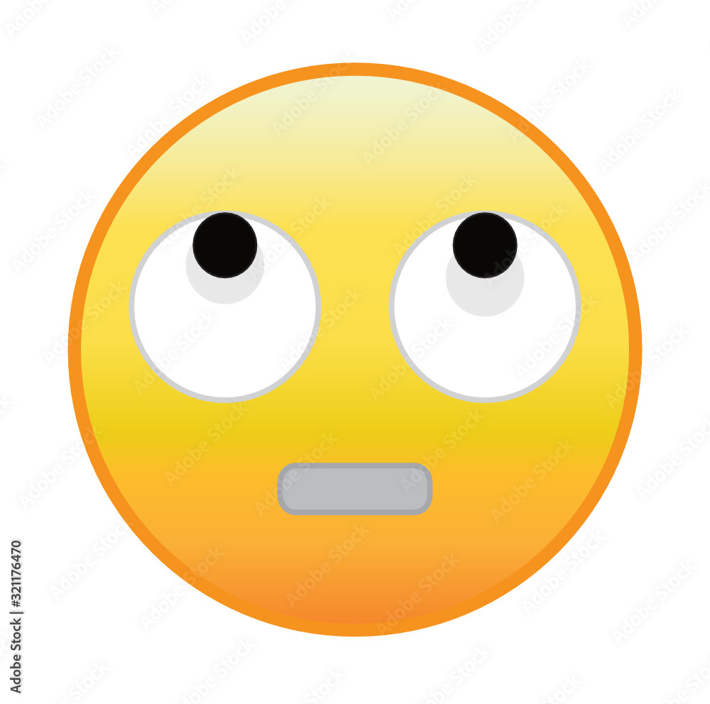 Fototapeta premium Bored emoji. Yellow annoyed emoticon face with open mouth and rolling eyes, as an expression of being bored, annoyed, impatient or irritated.