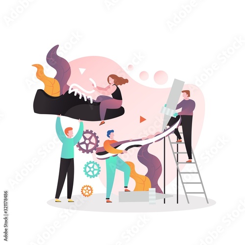 Sneaker factory vector concept for web banner, website page