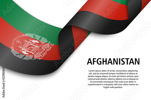 Waving ribbon or banner with flag afghanistan