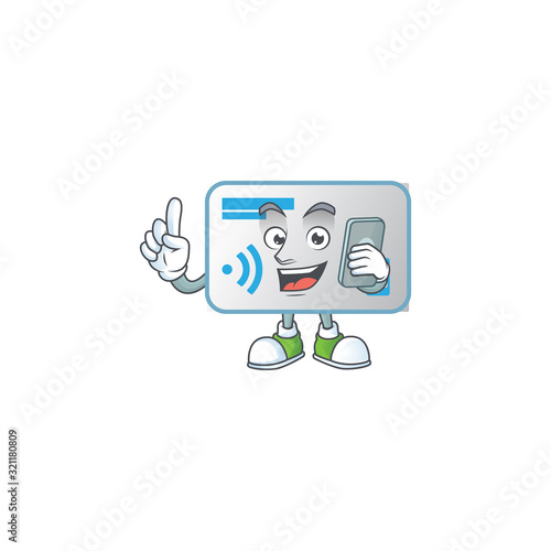 A picture of happy NFC card speaking on the phone