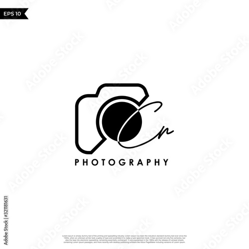 Initial Letter CR with camera. Logo photography simple luxury vector.