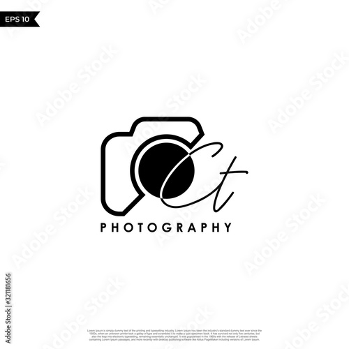 Initial Letter CT with camera. Logo photography simple luxury vector.