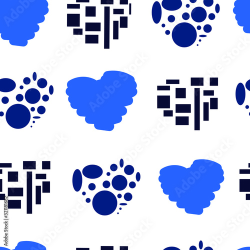 Seamless pattern on white background vector illustration. Silhouettes of hearts in blue colorfor design. Abstract, simple and beauty. photo