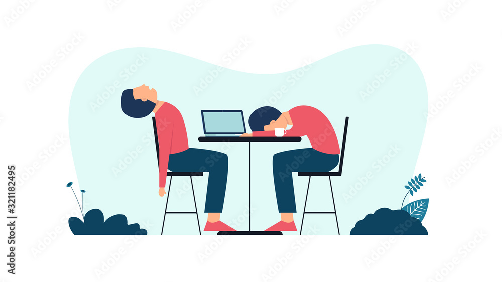 Two young men feel tired with no idea. Element collection design with business or finance concept for website development or social media advertising.