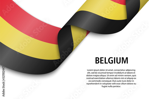 Waving ribbon or banner with flag Belgium