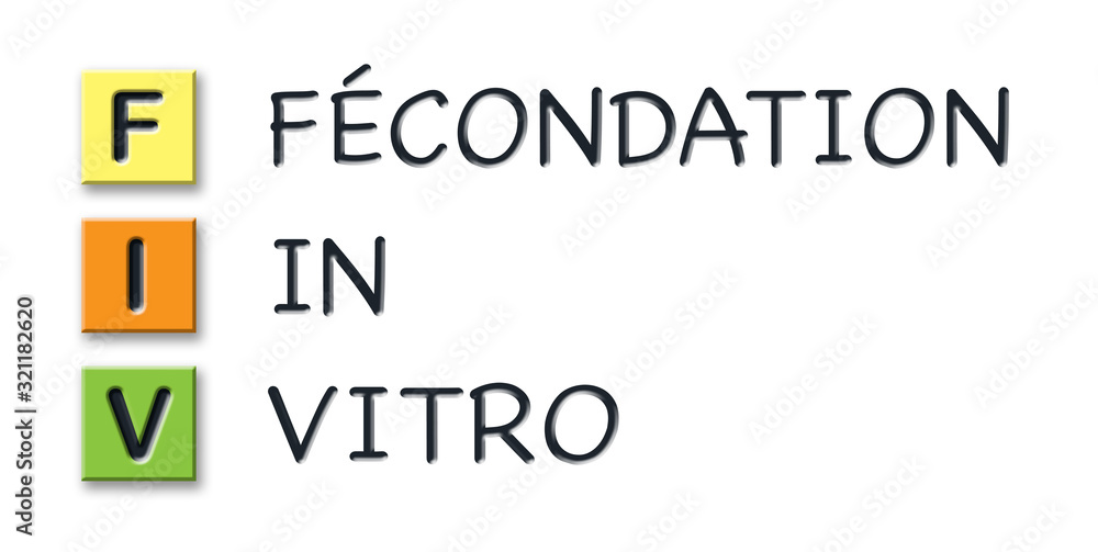 FIV initials in colored 3d cubes with meaning in french language FIV initials in colored 3d cubes with meaning in french language