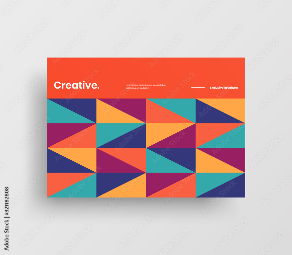 Creative business presentation vector A4 horizontal orientation front page mock up. Modern corporate report cover abstract geometric illustration design layout. Company identity brochure template.