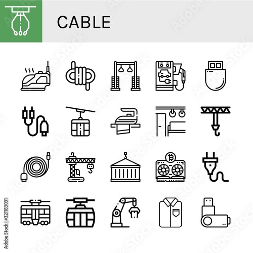 cable simple icons set
