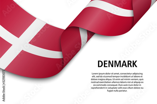 Waving ribbon or banner with flag Denmark