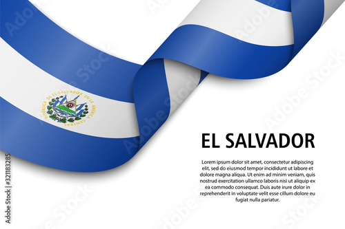 Waving ribbon or banner with flag el salvador