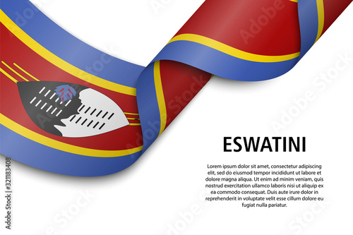 Waving ribbon or banner with flag Eswatini