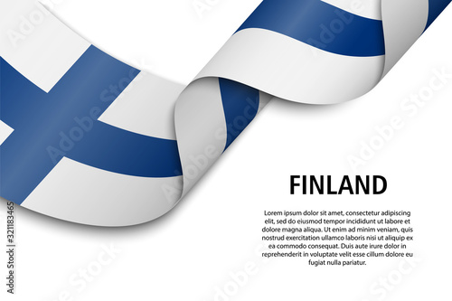 Waving ribbon or banner with flag finland