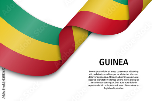 Waving ribbon or banner with flag guinea