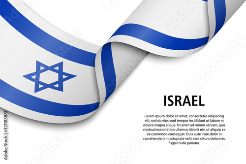 Waving ribbon or banner with flag Israel