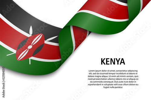 Waving ribbon or banner with flag Kenya