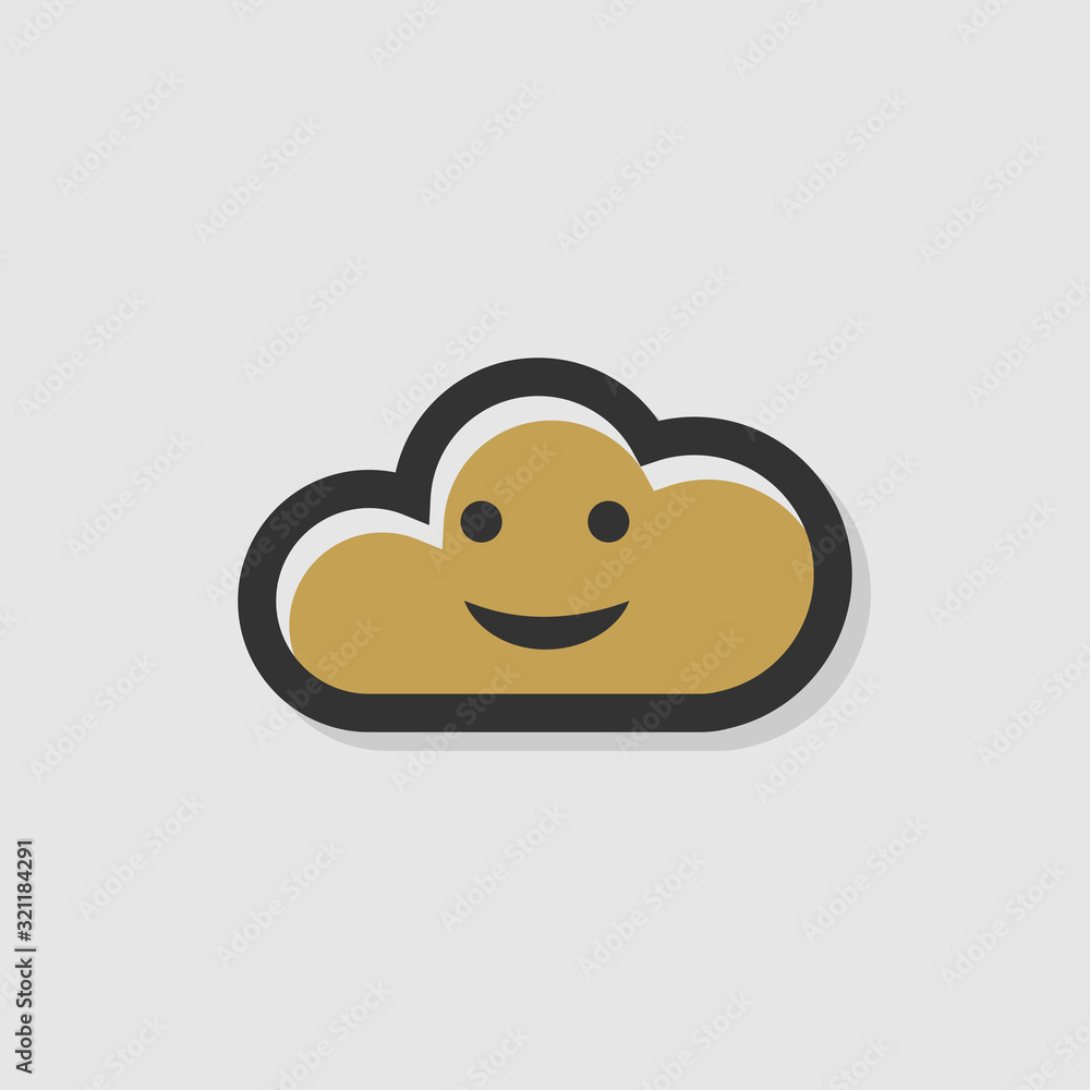 Cute happy golden cloud smiling for data storage icon Cute happy golden cloud smiling for data storage icon