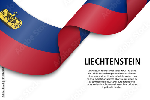 Waving ribbon or banner with flag liechtenstein