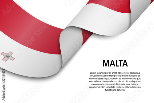 Waving ribbon or banner with flag Malta