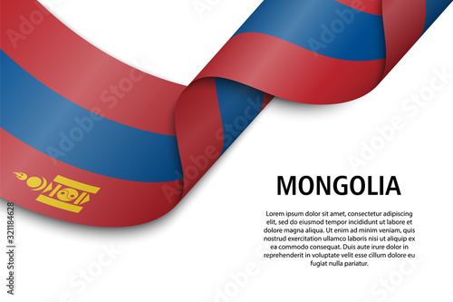 Waving ribbon or banner with flag mongolia