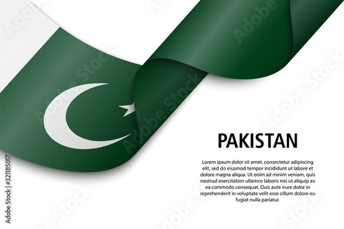 Waving ribbon or banner with flag