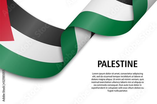 Obraz na plátne Waving ribbon or banner with flag palestine