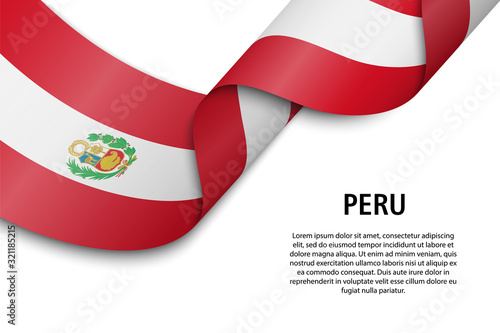 Waving ribbon or banner with flag Peru