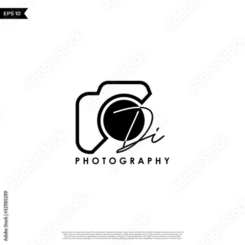 Initial Letter DI with camera. Logo photography simple luxury vector.