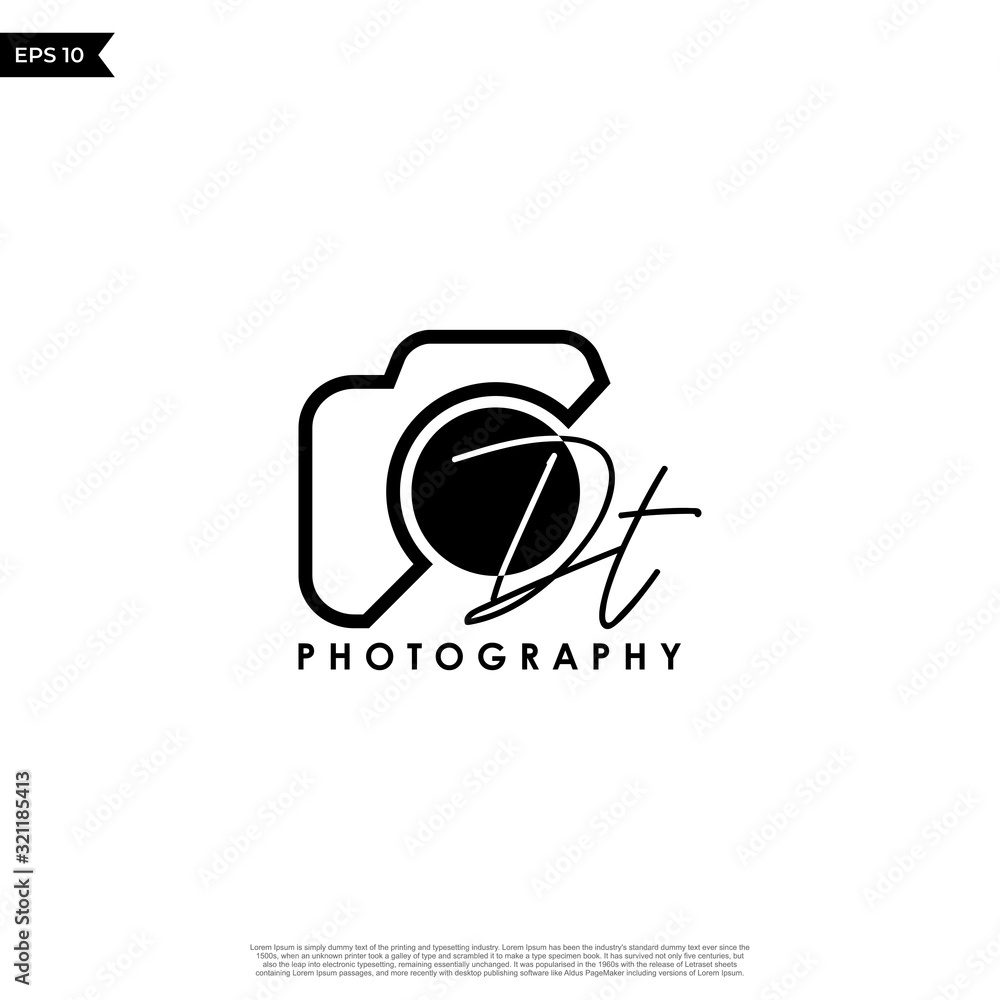 Obraz premium Initial Letter DT with camera. Logo photography simple luxury vector.