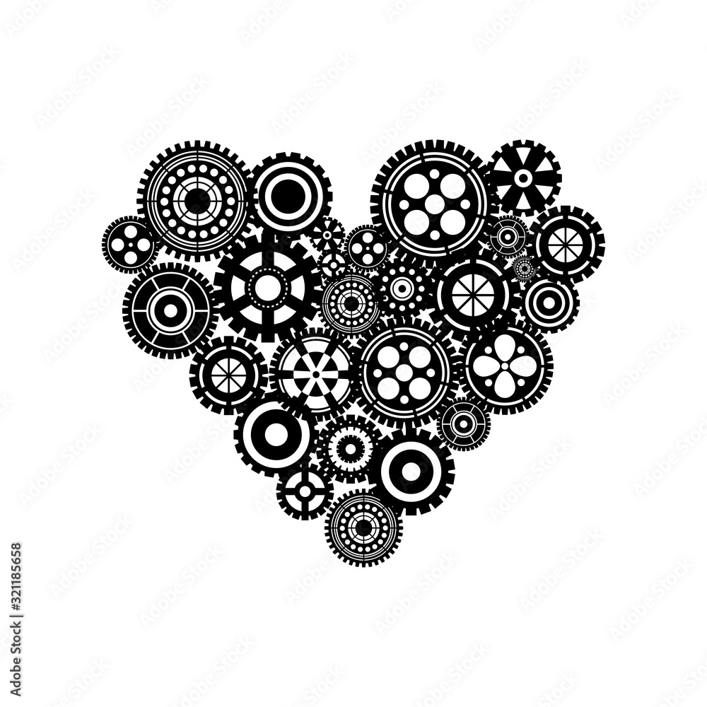 Gears design over white background vector illustration. Black heart of gears, mechanisms. Gears design over white background vector illustration. Black heart of gears, mechanisms.