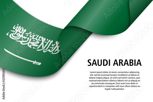 Waving ribbon or banner with flag saudi arabia