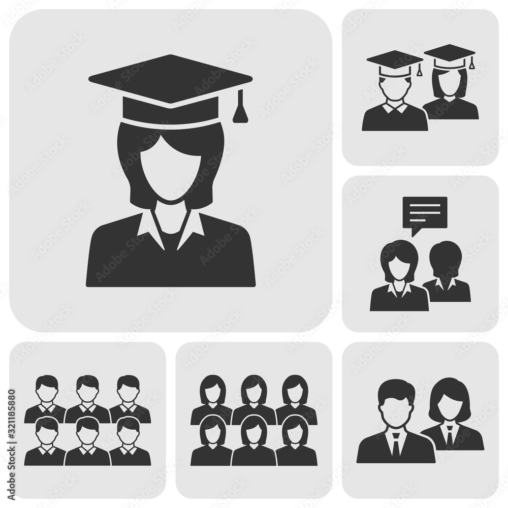 Students icon set. Illustrations isolated on white. Stock Vector ...