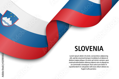 Waving ribbon or banner with flag Slovenia