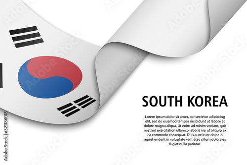 Waving ribbon or banner with flag South Korea