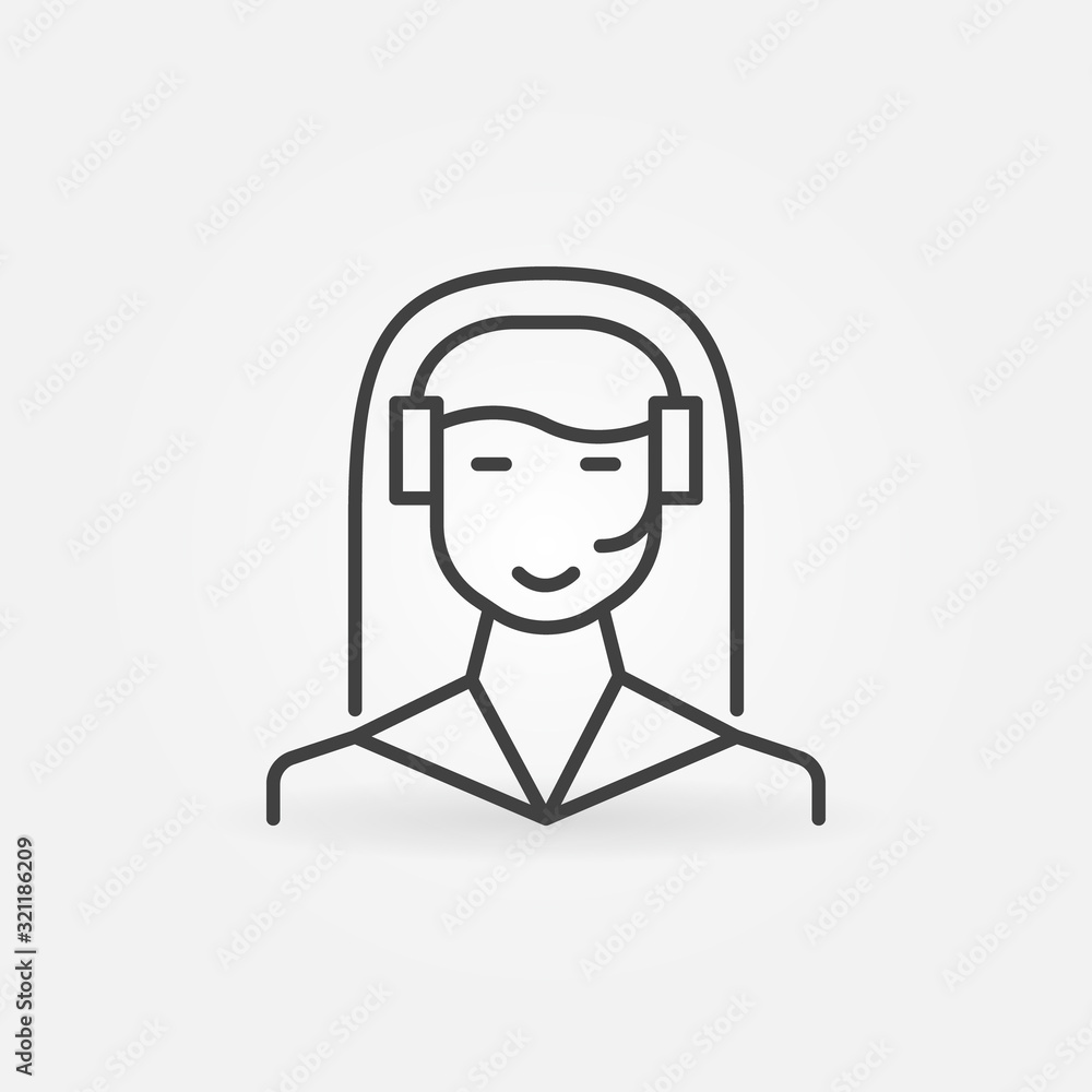 Woman Call Center vector concept outline icon. Customer Service symbol in thin line style