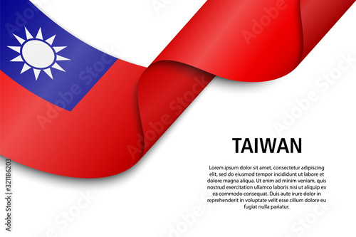 Waving ribbon or banner with flag Taiwan