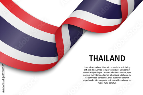 Waving ribbon or banner with flag Thailand