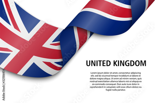 Leinwand Poster Waving ribbon or banner with flag United Kingdom
