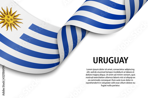Waving ribbon or banner with flag Uruguay photo