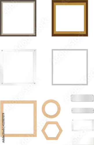Set of various square frames and caption boards isolated on white background.