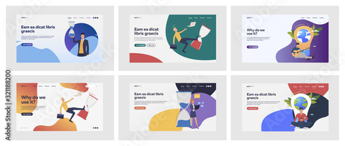 Set of managers struggling with time management. Flat vector illustrations of people developing ideas for environment. Ecology, deadline, stress concept for banner, website design or landing web page