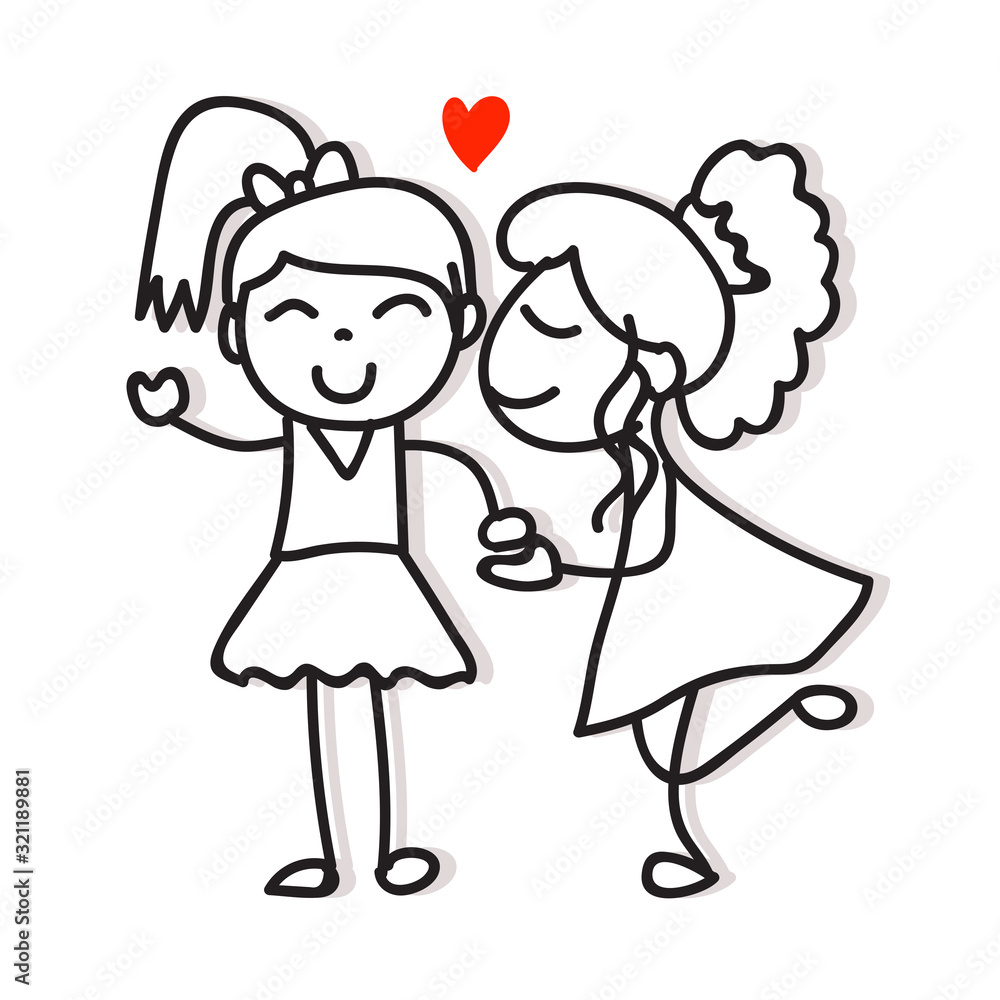 hand drawing cartoon character love concept two girls holding hand showing love same sex couple lgbt vector illustration hand drawing cartoon character love concept two girls holding hand showing love same sex couple lgbt vector illustration