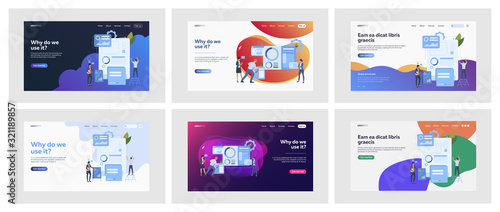 Set of marketing specialists analyzing statistics. Flat vector illustrations of employees developing report. Analytics, statistics, research concept for banner, website design or landing web page