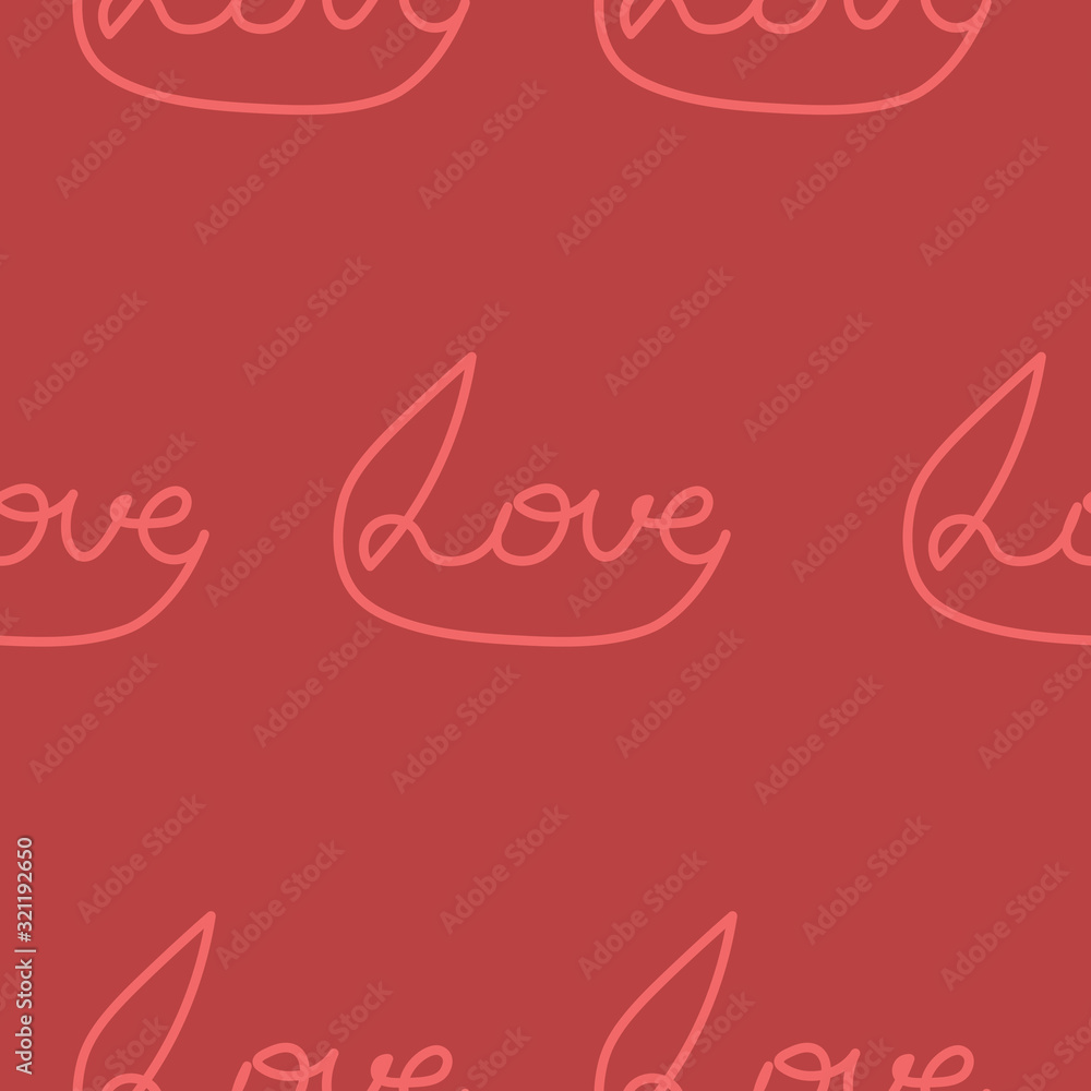 Valentine's Day seamless pattern. The inscription love on a pink background. Design for cards, invitations.