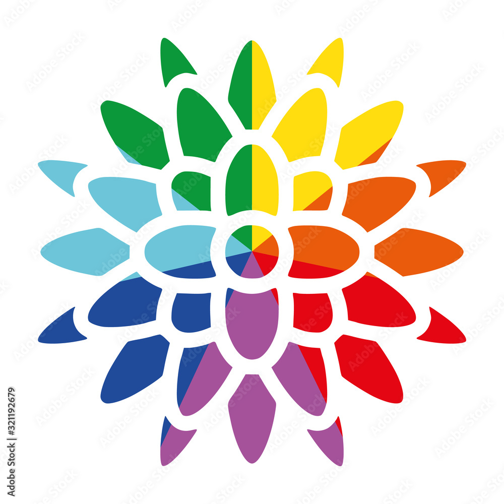 Rainbow Ray Flower Chrysanthemum Flat Vector Icon for Printing Anticlockwise E Rainbow Ray Flower Chrysanthemum Flat Vector Icon for Printing Anticlockwise E