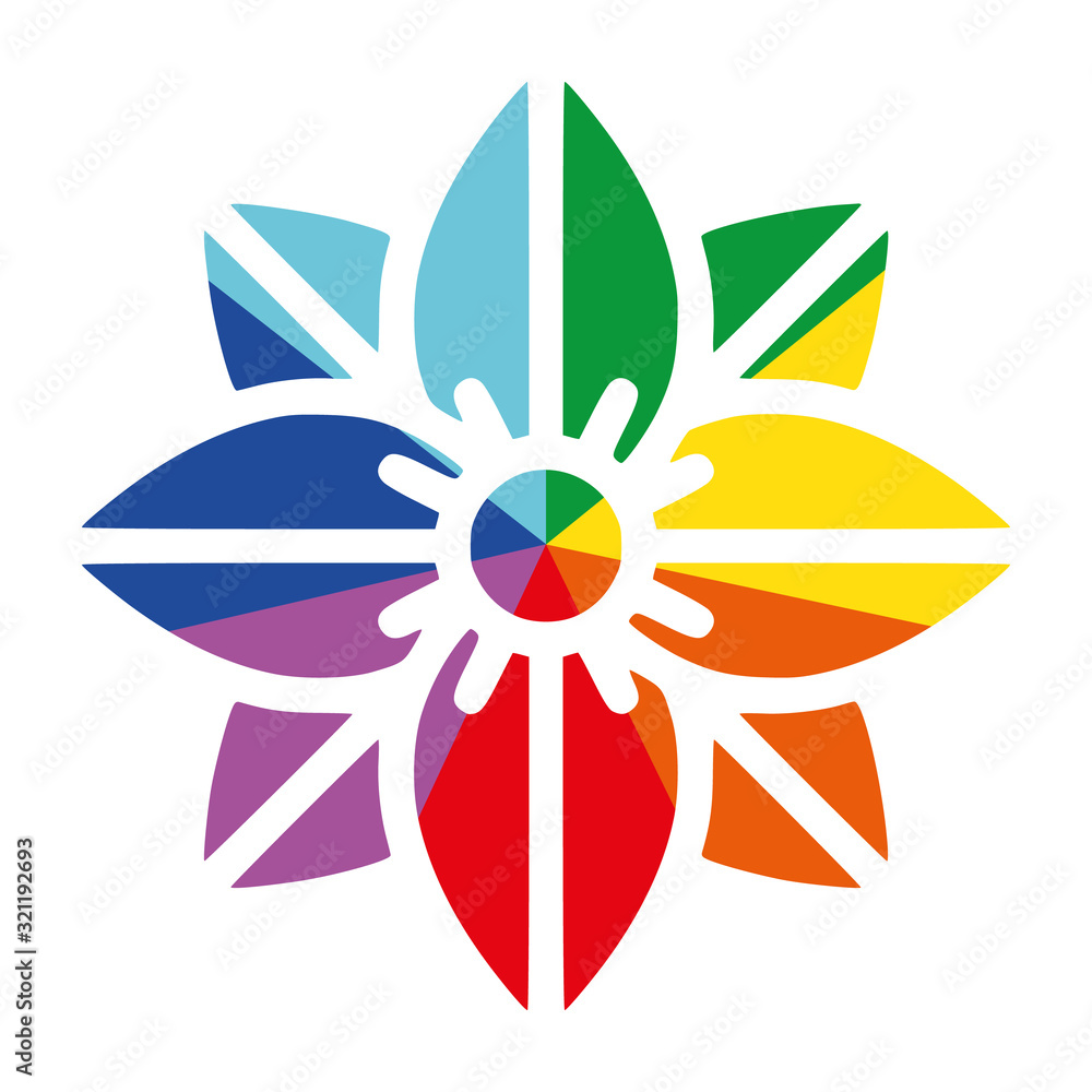 Obraz premium Rainbow Ray Flower Clematis Flat Vector Icon for Printing Anticlockwise F