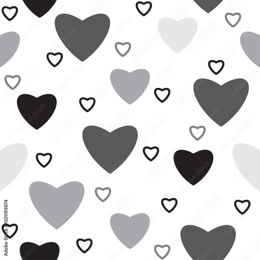 Simple back and white cute heart seamless pattern background, vector illustration.
