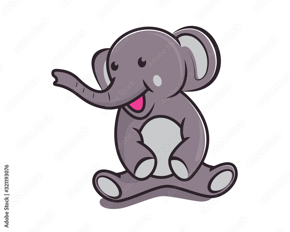 Fototapeta premium Cute and Smiling Elephant with Sitting Gesture Illustration