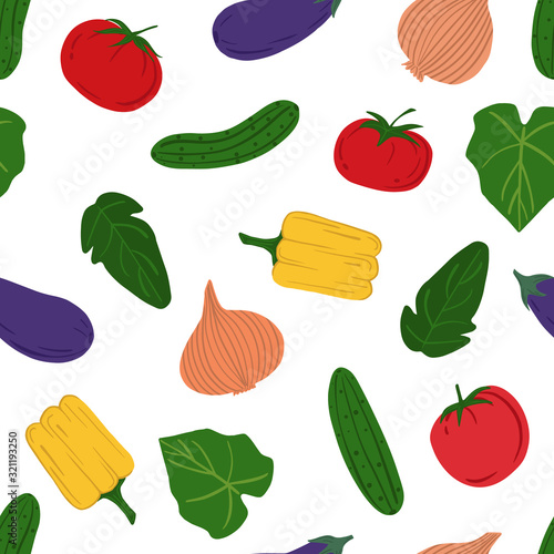 Hand drawn vegetables seamless pattern. Healthy food backdrop.