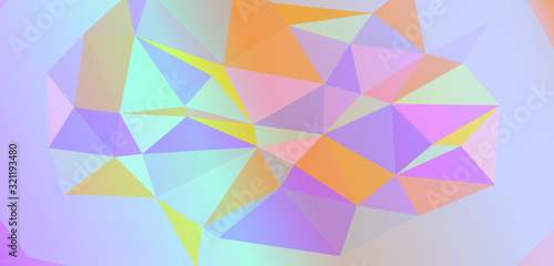 Holographic foil texture made in low poly technique. Iridescent festive background.
